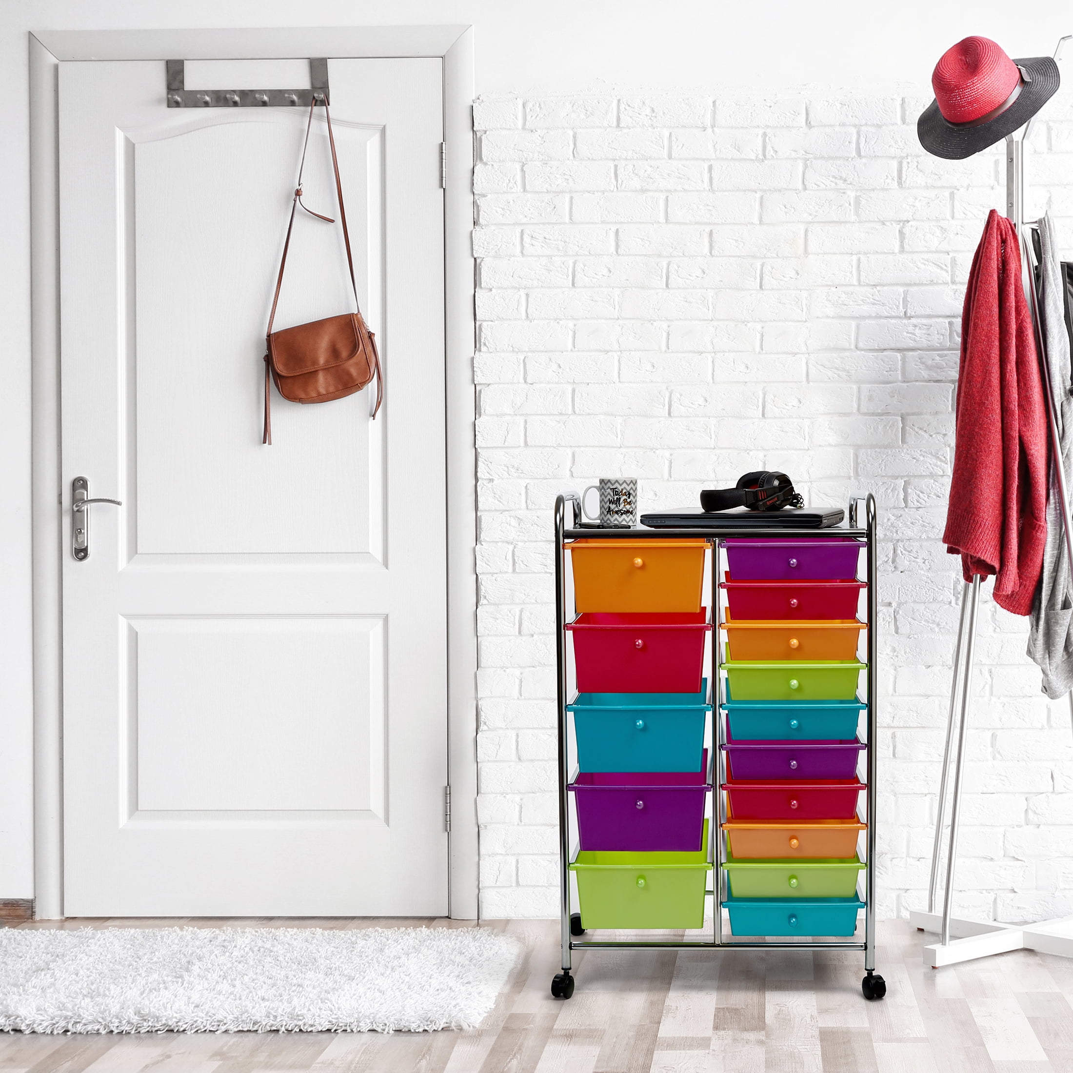 15 Drawer Mobile Organizing Tower Rolling Cart, Multi-Colored