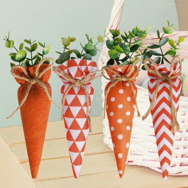 4 piezas de zanahorias de Pascua, juguetes de verduras rellenos, decoraciones de Pascua, adornos de zanahorias de Pascua para decoración de conejitos,