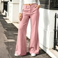 thumbnail image 2 of Linen Blend Flare Dress Pants for Women High Waist Double Button Loose Bootcut Pants Business Casual Pants with Pockets for Daily office Pink, 2 of 6