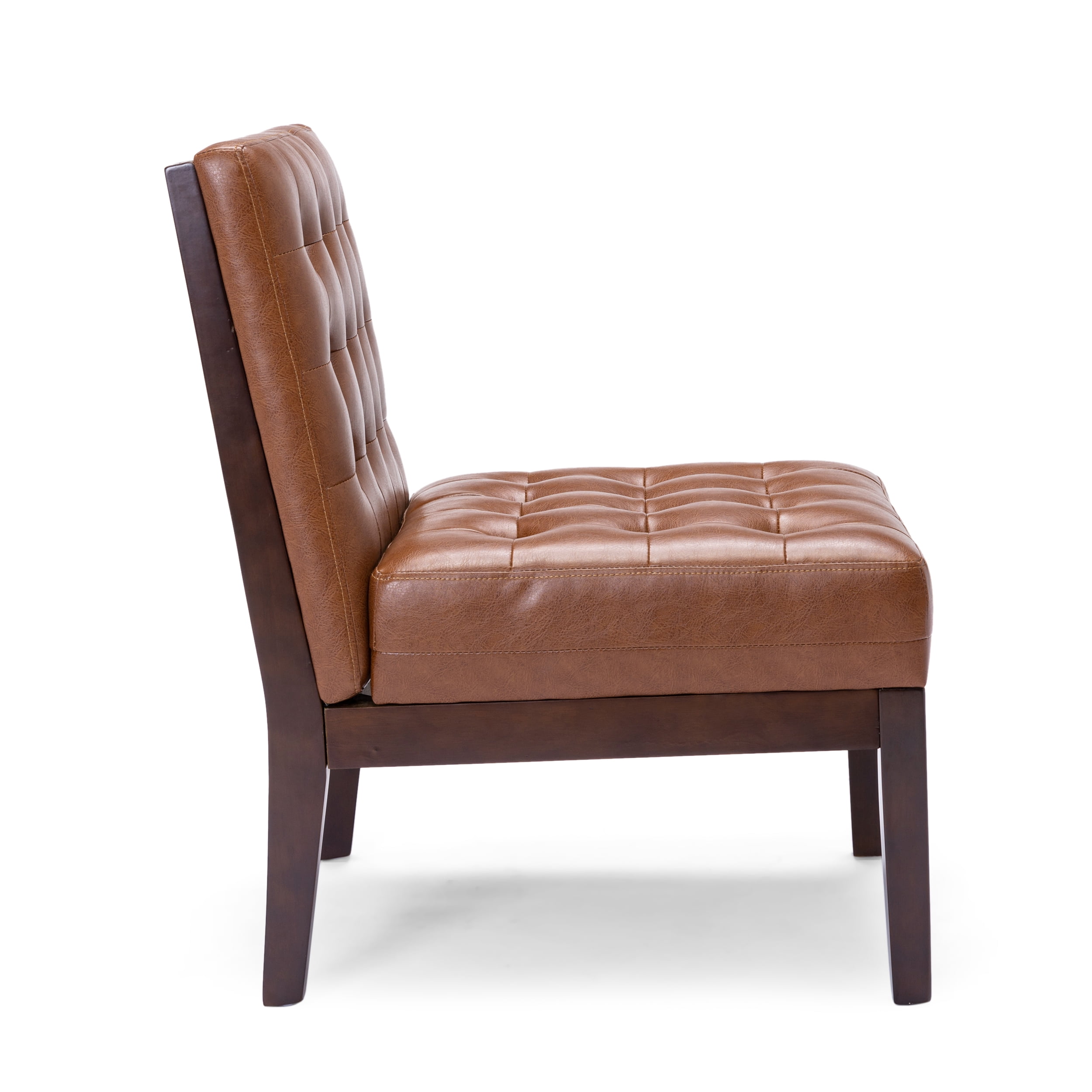 Noble House Voll Tufted Faux Leather Accent Chair in Cognac Brown with Rubberwood Espresso Legs