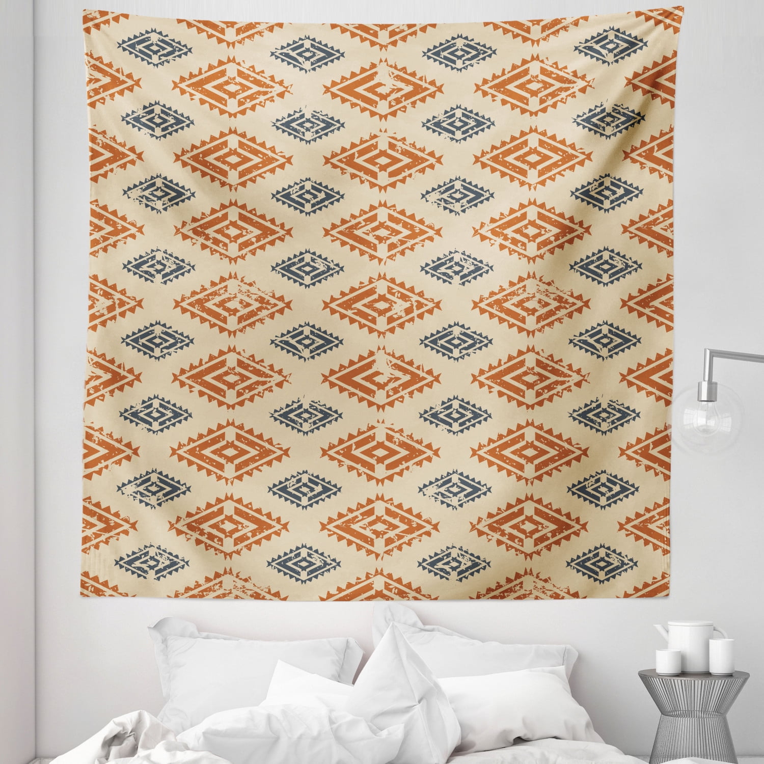 Zambia Tapestry, Folk Design with Retro Style Effects in Pastel Print,  Fabric Wall Hanging Decor for Bedroom Living Room Dorm, Sizes, Sand  Orange Dark Blue, by Ambesonne