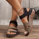 thumbnail image 5 of Bmisegm Ladies Retro Colour Blocking Thick Bottom Large Size Slope Heel Sandals Womens Sandals Summer Brown 6.5, 5 of 9