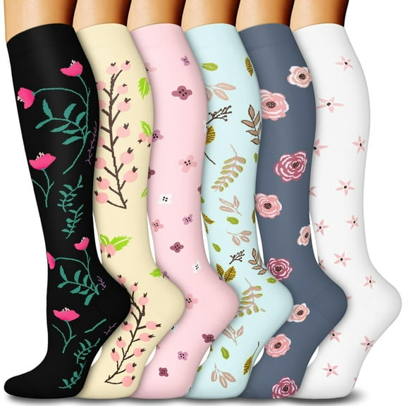 6 Pairs Compression Socks for Women & Men 15-20mmHg Graduated Support Knee High Socks for Nurses, Travel, Athletic