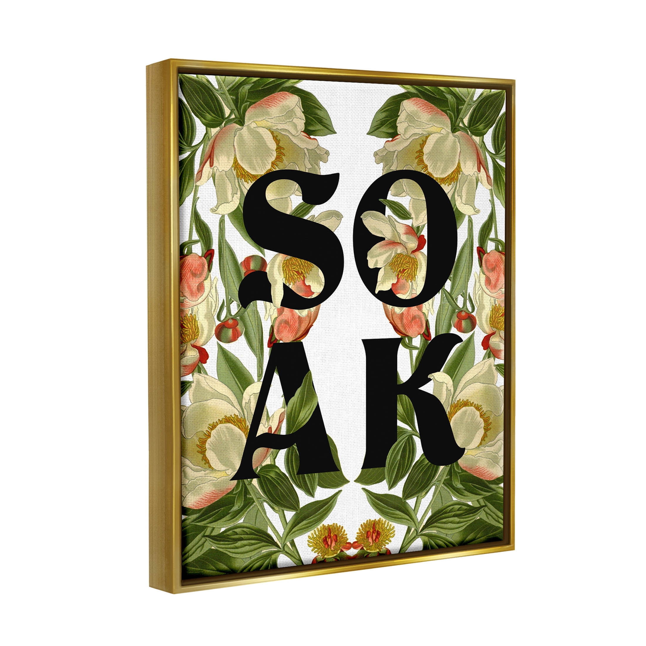 Soak Bathroom Floral Sign Botanical & Floral Graphic Art Metallic Gold Framed Art Print Wall Art