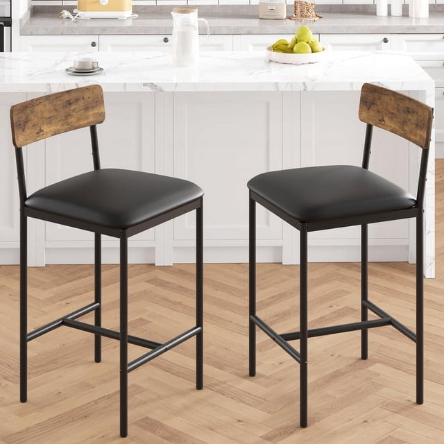 Bingirl Bar Stools Set of 2, Upholstered Bar Chairs with Back, 25.5 Inches Kitchen Bar Stools with Footrest, Thick Cushion, Counter Height Barstools for Island, Counter Bar