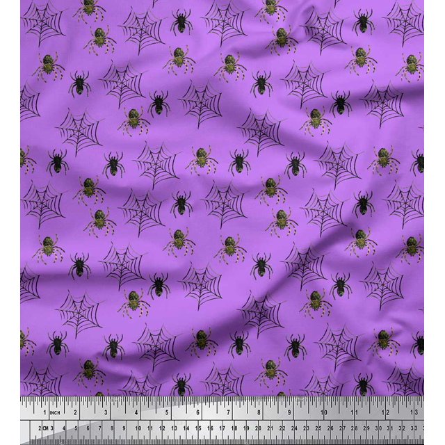 Soimoi Purple polyester Crepe Fabric Web & Spider Insects Fabric Prints By Yard 52 Inch Wide