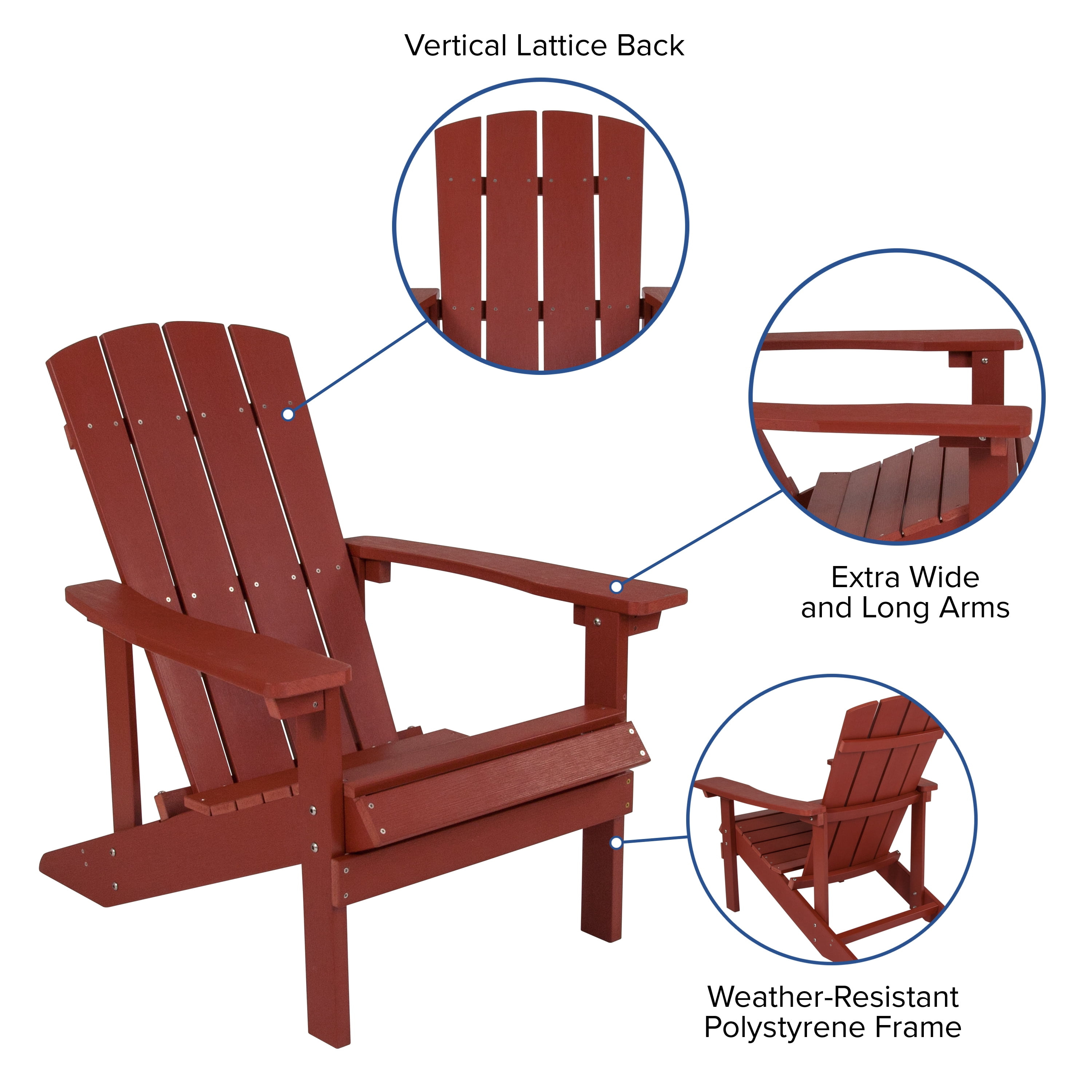 Merrick Lane Red Adirondack Patio Chair With Vertical Lattice Back And Weather Resistant Frame