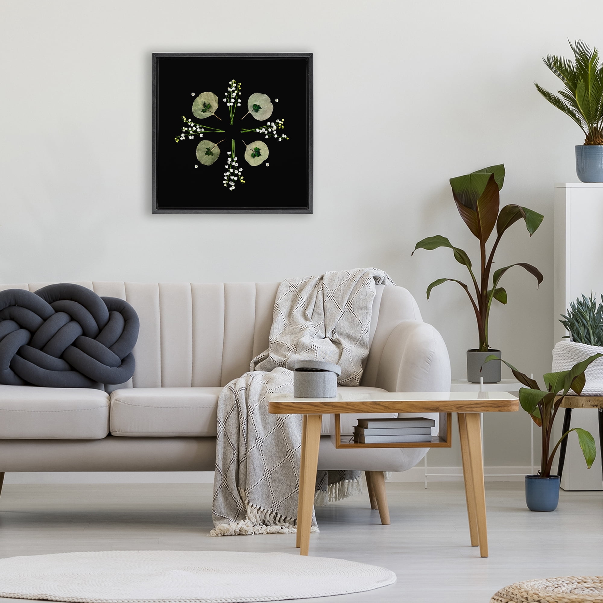 Stupell Industries Leaves & Wildflowers on Black Black Framed Floater Canvas Wall Art, design by Beth Adoette