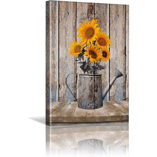 Rustic Sunflower Canvas Wall Art Bathroom Vase Floral Artwork Pictures