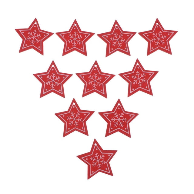 segolike 10Pcs Wooden Slices Blank Tags with Hole Snowflake Pattern Wood Cutout Labels red