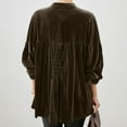 thumbnail image 6 of Lenpel Velvet Tops for Women Long Sleeve Mock Neck High Low Hem Pleated Button down Shirts Velour Tunic Tops Dressy Casual Blouses(Brown,XX-Large), 6 of 7