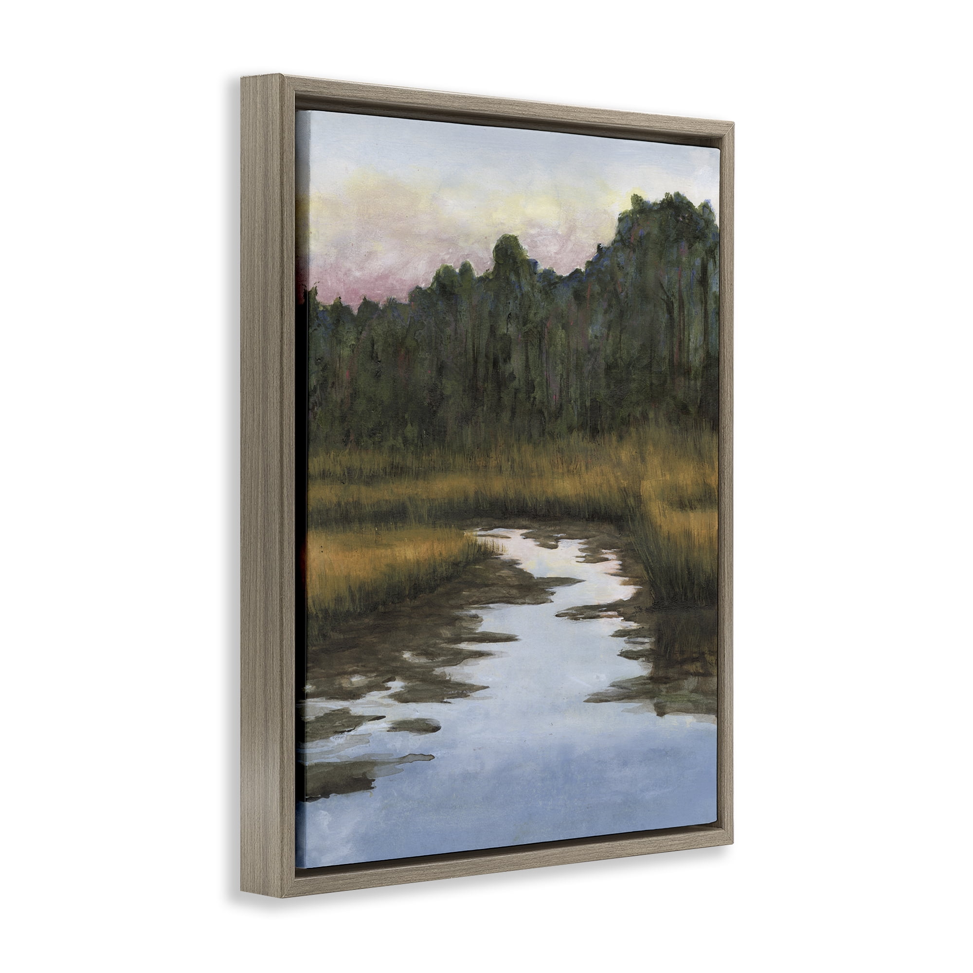 Stupell Industries Peace Stream in Nature Landscape & Nature Painting Brown Floater Framed Canvas Art Print Wall Art, 17 x 21