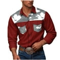 thumbnail image 3 of DDAPJ pyju Western Cowboy Shirts for Men Long Sleeve Camo Work Shirt Relaxed Fit Casual Button Down Shirts with Double Pockets Wine L, 3 of 8