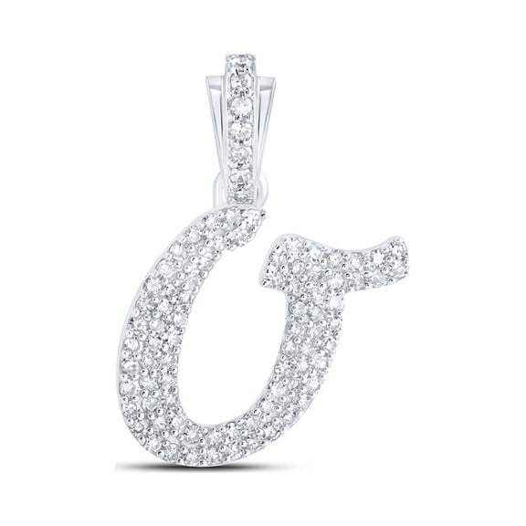 10kt White Gold Womens Round Diamond O Cursive Initial Letter Pendant 1/3 Cttw