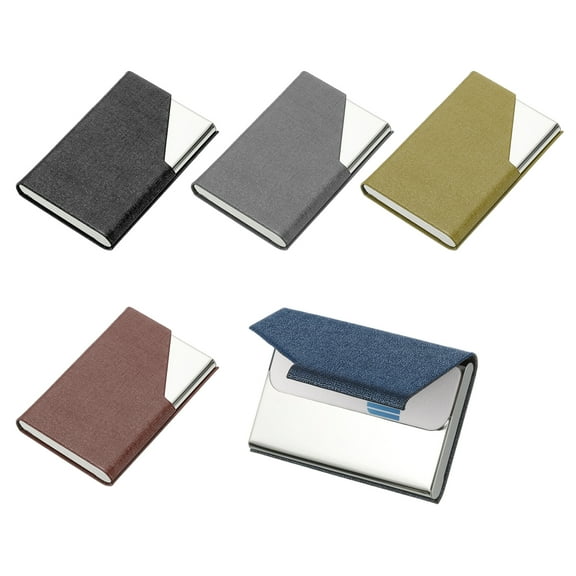 Uxcell PU Leather Business Card Holder, 5Pcs Stainless Steel Name Card Case with Magnetic Wallet