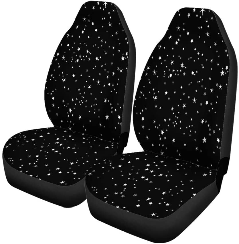 ZHANZZK Set of 2 Car Seat Covers Silver Sparkle Star Black Universal Auto Front Seats Protector