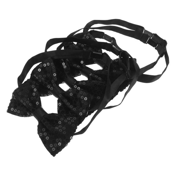 LABSERRON 5Pcs Adjustable Shiny Bow Ties for Parties and Banquets in Black Polyester