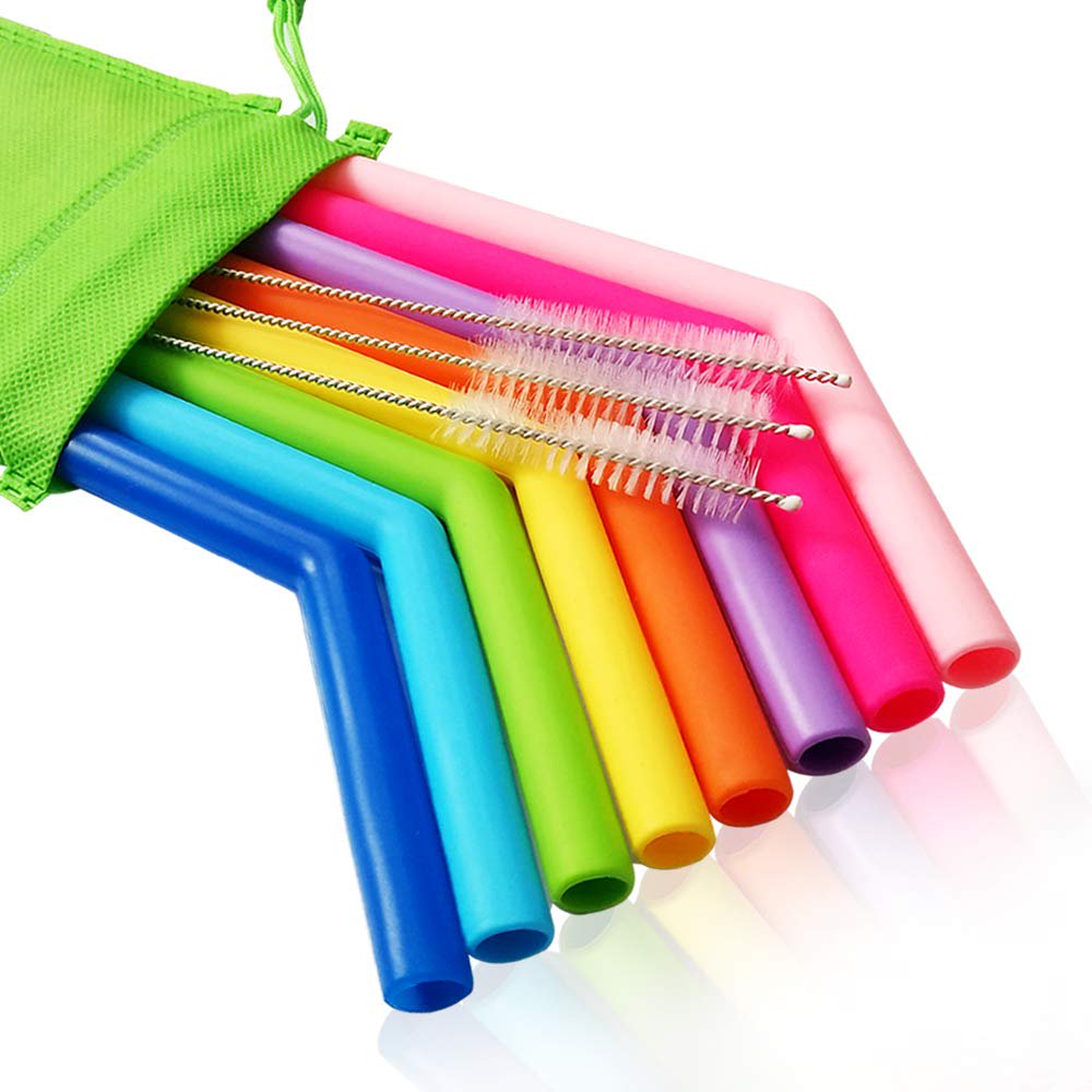 WALFOS Reusable Silicone Drinking Straws, Extra long Bendy Straws with
