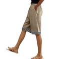 thumbnail image 5 of Womens Capris Summer Knee Length Cotton Linen Shorts Casual Elastic Waist Wide Leg Loose Cropped Trousers, 5 of 6