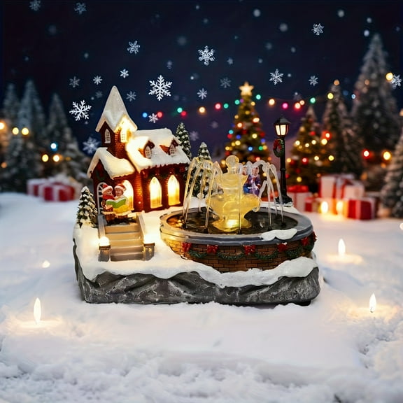 Lighted Christmas Music Fountain Decor, Electric Rotate Music LED, Light-Up Christmas Decorations Indoor for Home, Gifts and Holiday Decor
