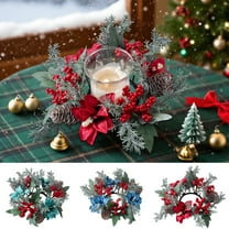 Yhmxh Christmas Candle Rings Wreath Red Berry Garland Ring Holder Pinecones Wreaths Artificial Berries Snowy Pine Garland Candle Ring Holder for Christmas Wedding Home Table Centerpiece