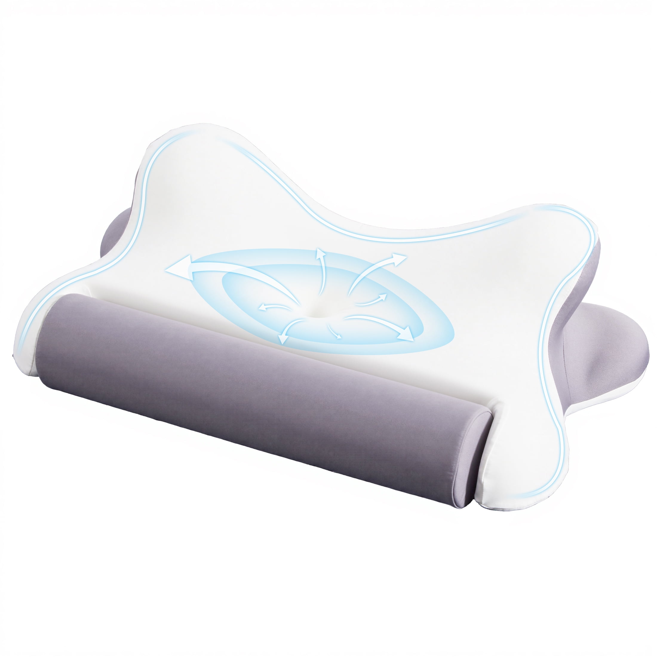 EDX Queen Size Cervical Pillows Memory Foam Bed Pillow for Neck Pain Relief- Removable Cover,White and Gray