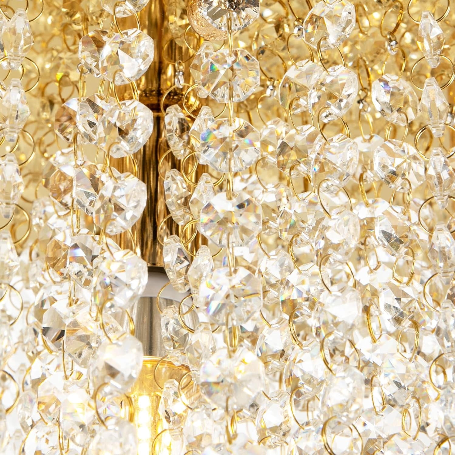 31.5" Linear Modern Crystal Chandelier Luxury Gold Rectangle K9 Crystal Raindrop Chandelier Contemporary 7-Light Ceiling Pendant Lighting for Living Room Kitchen Island Entryway Foyer