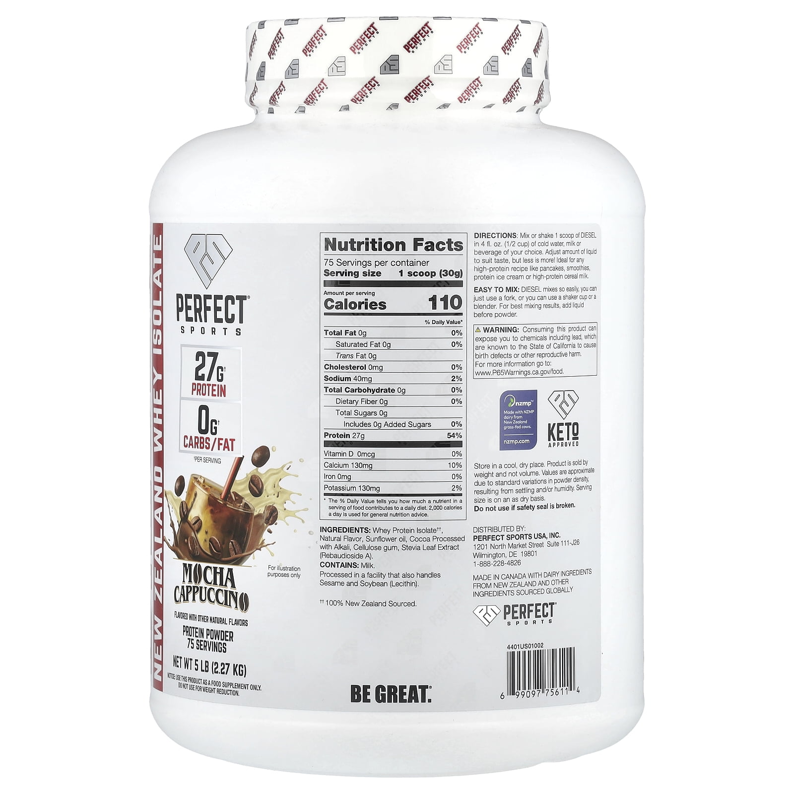 PERFECT Sports Diesel®, New Zealand Whey Isolate, Mocha Cappuccino