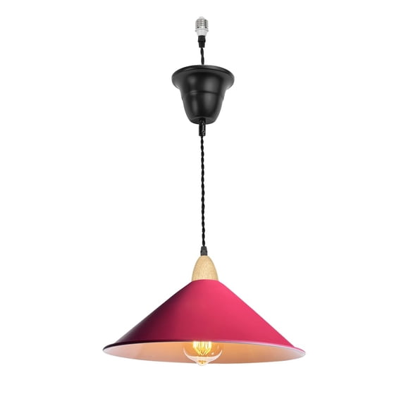 KAYYELAMP 1 Pcs Ceiling Light Convert Pendant E26 Base Connections Dia 11.8" Red Metal Shade Wood Base 3.2ft Cord Conversion Kit for E26 Spot Lamp Vintage Style