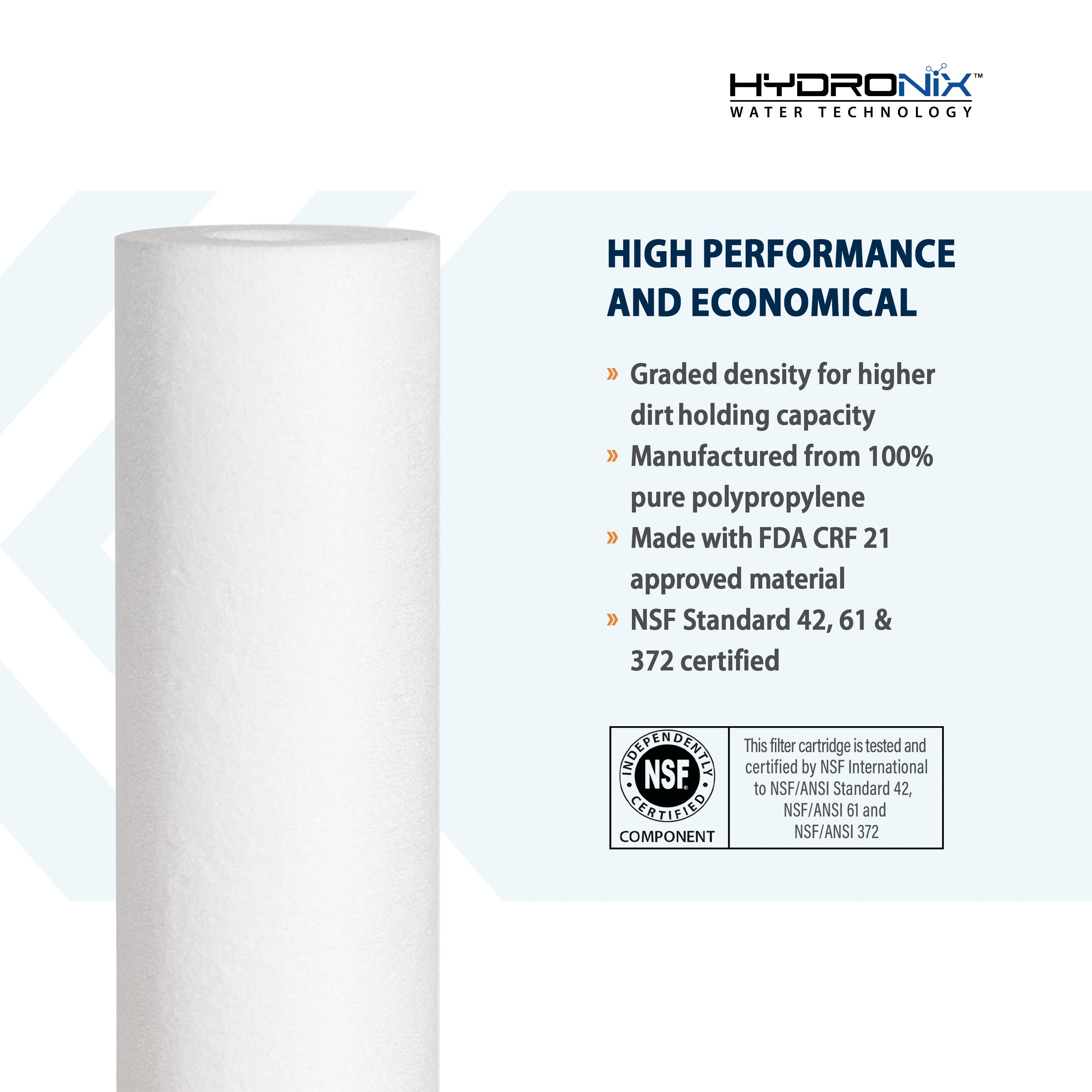 Hydronix SDC-25-2005 Whole House, RO Systems or Commercial Use Sediment Water Filter Cartridge 2.5" x 20" - 5 micron