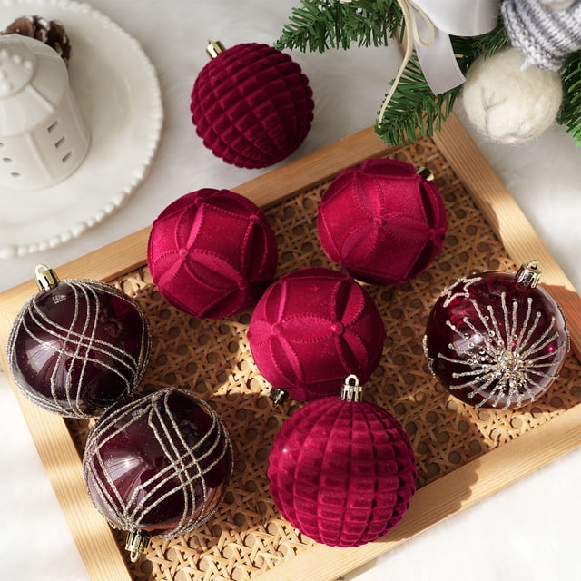 Home 16 Pack Colorful Embroidered Velvet Christmas Balls for Christmas Tree Decorations Home Essentials