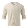 thumbnail image 4 of YUHAOTIN Dress Shirts for Men Big and Tall Dress Shirts for Men Male Plaid Long Sleeve Button Shirt Solid Color Collarless Stand Collar Top, 4 of 5