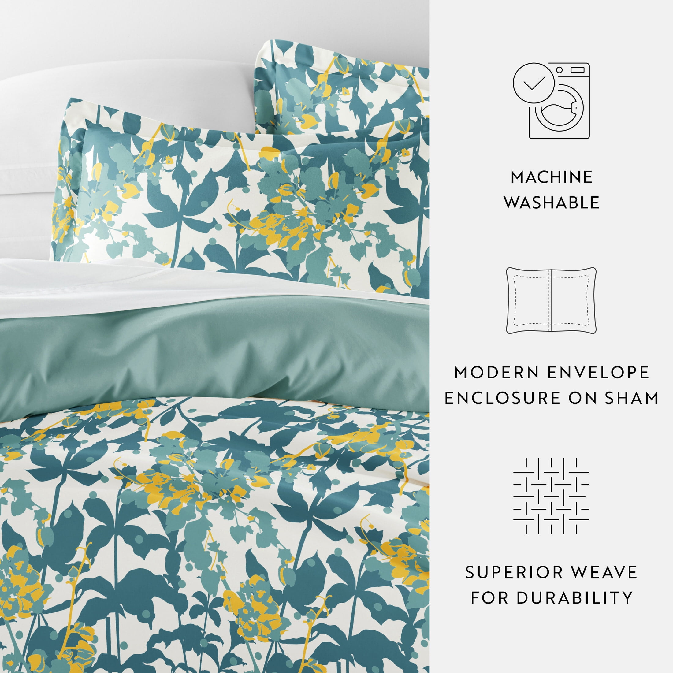 Noble Linens Teal Boho Flower Reversible 2-Piece Duvet Cover Set, Twin/Twin XL