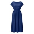thumbnail image 4 of YuXingFu Cotton Dresses for Women Midi Maxi Crew Neck Plus Size Womens Dress Short Sleeve for Vacation Long Casual Summer Blue XL, 4 of 7