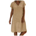 thumbnail image 2 of Women‘s Summer Loose Solid Color Short-sleeved V-neck A-line Dress, 2 of 9