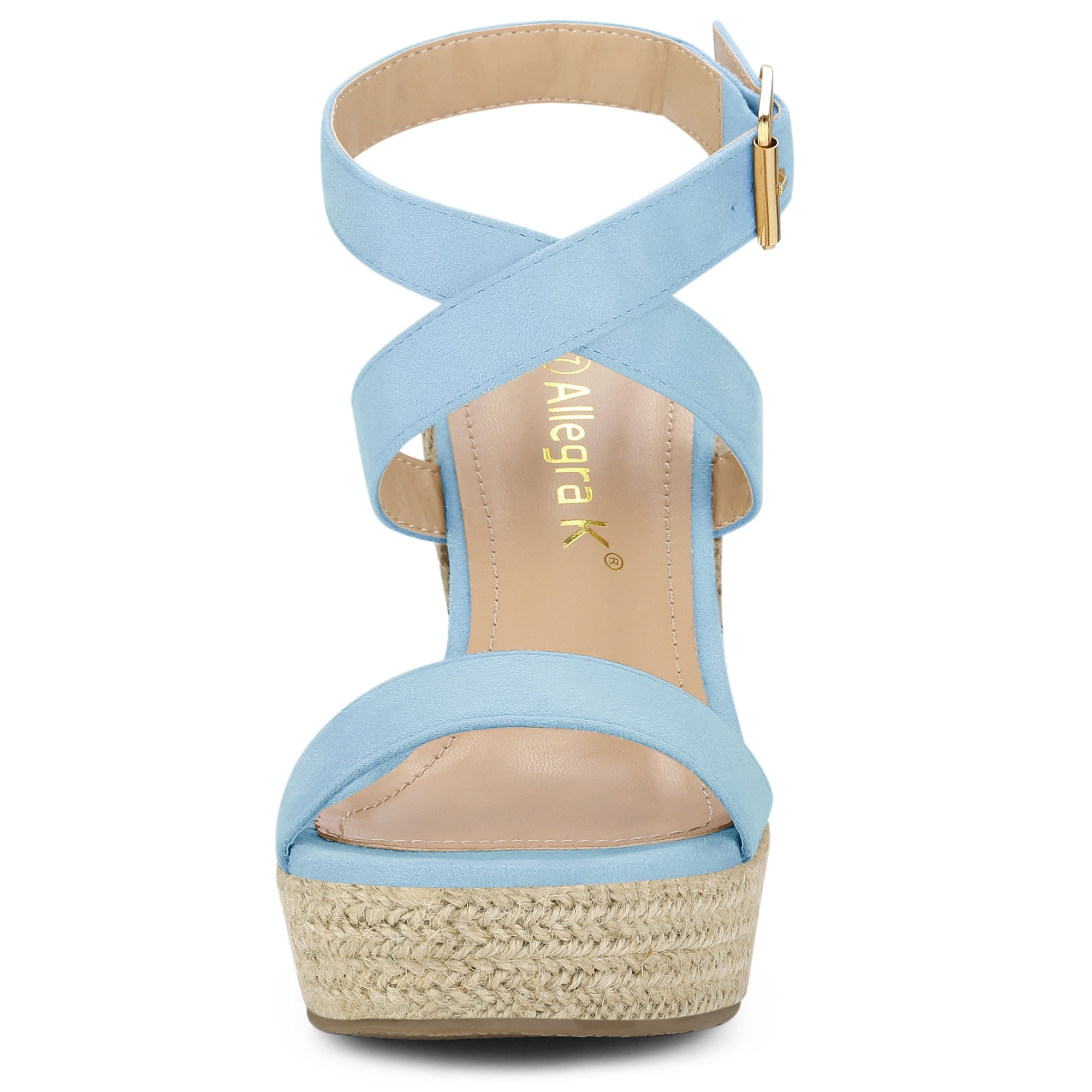 DARING DIVA Women's Slingback Crisscross Wedges Heel Espadrille Sandals Sky Blue 10