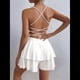 thumbnail image 5 of Vestido Mini de Fiesta Corto con Tirantes Finos y Lazo en la Espalda para Mujer, con Volantes Escalonados, Corte en A, y Ajustado. S, 5 of 9