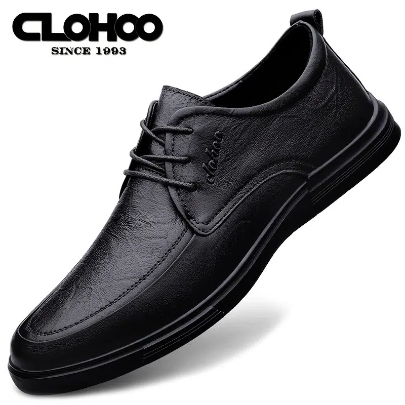 CLOHOO Men's Leather Comfortable Casual Dress Shoes With Rubber Sole ...