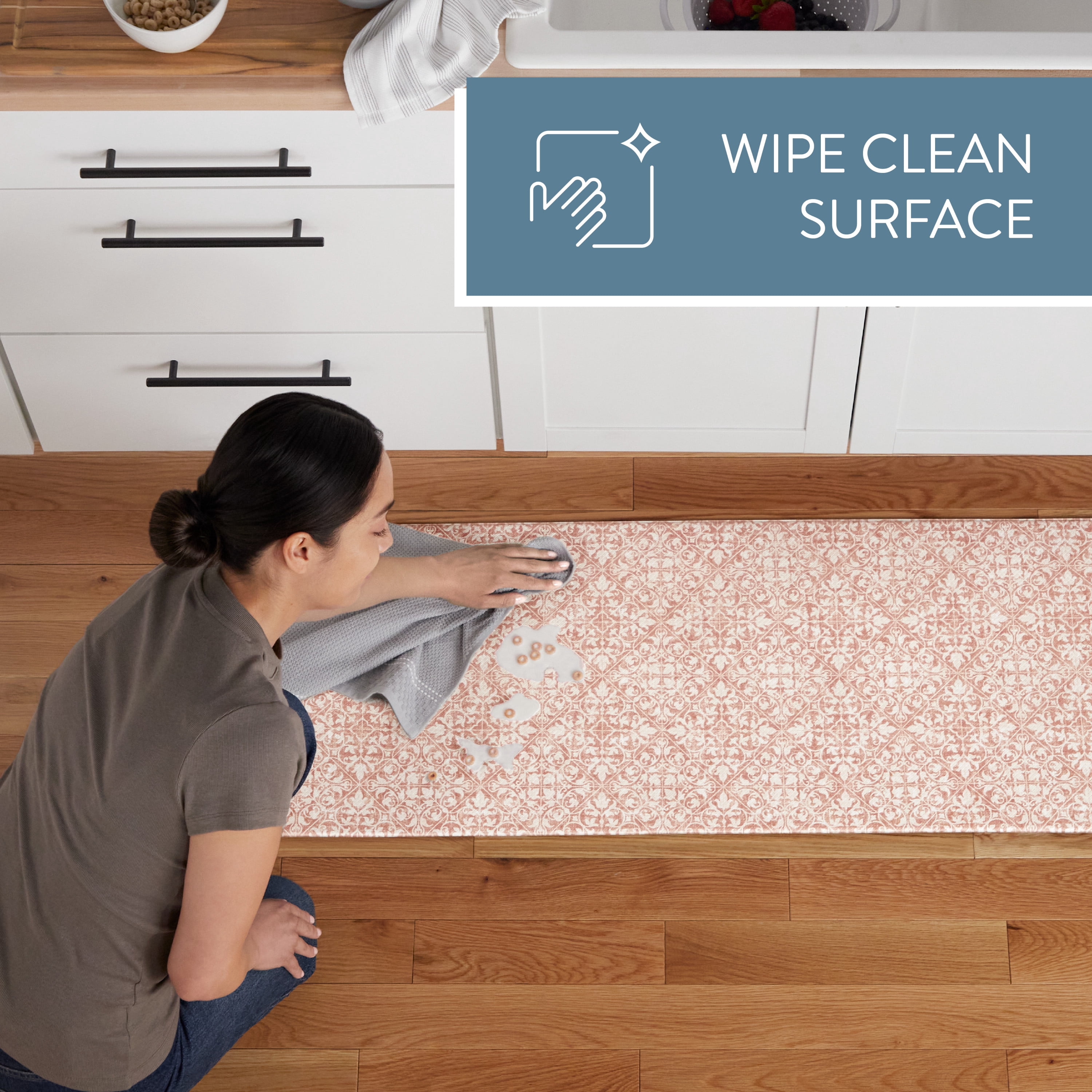 TOWN & COUNTRY BASICS Comfort Plus Vintage Medallion Tile Anti Fatigue Comfort Mat, Kitchen Runner Mat, Standing Desk Mat, Dorm Room Rug, Non-Slip Backing, Rust, 18"x55"