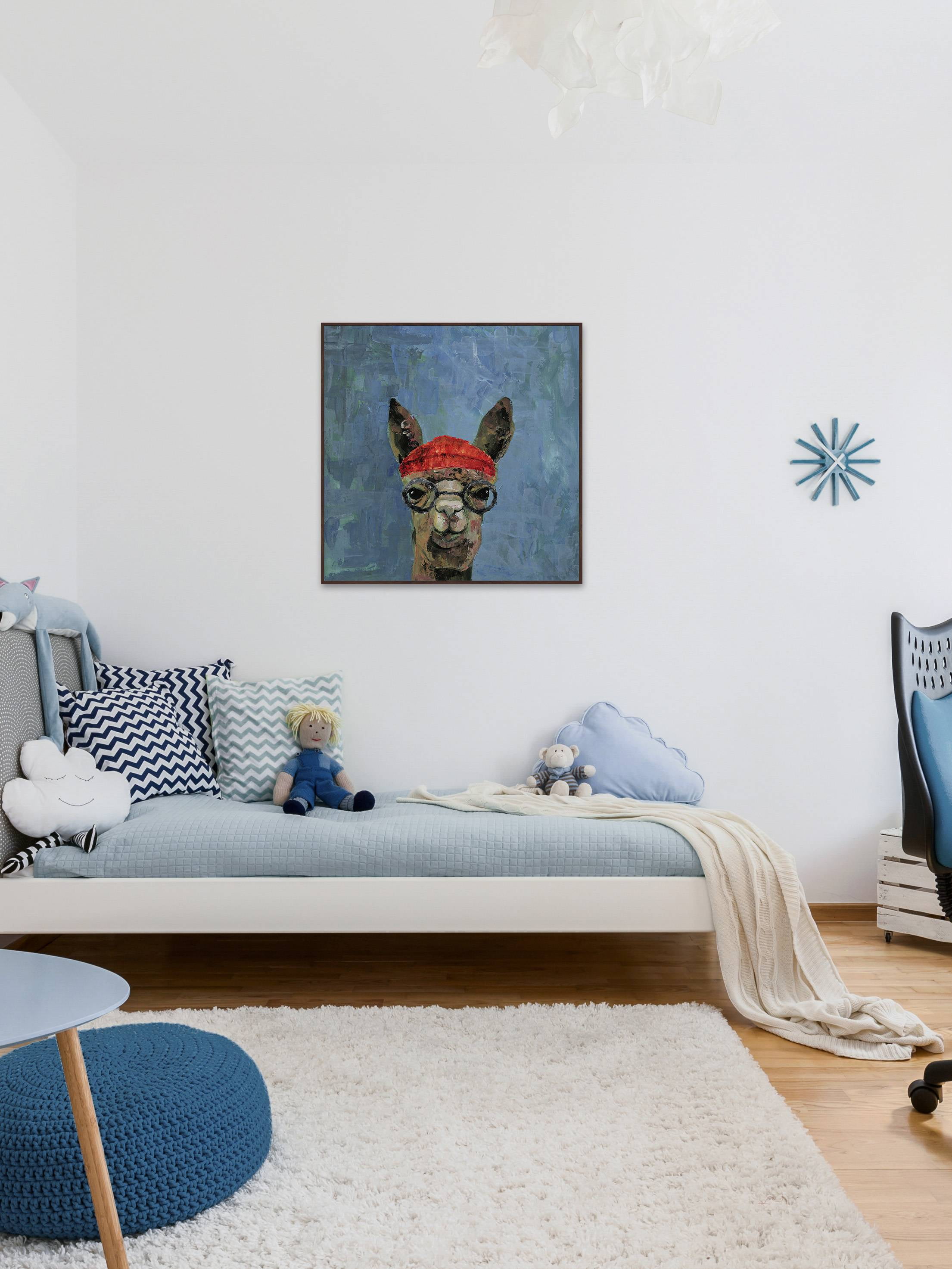 Hipster Llama Floater Framed Painting Print on Canvas