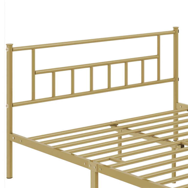 Easyfashion Jorge Queen Metal Platform Bed with Spindle Headboard and  Footboard, Antique Gold