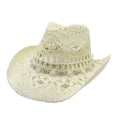 thumbnail image 3 of AWZXDE Unisex Summer Western Cowboy Hat Shapeable Straw Hollowed Out Sun Hat for Men Women Light Yellow, 3 of 3