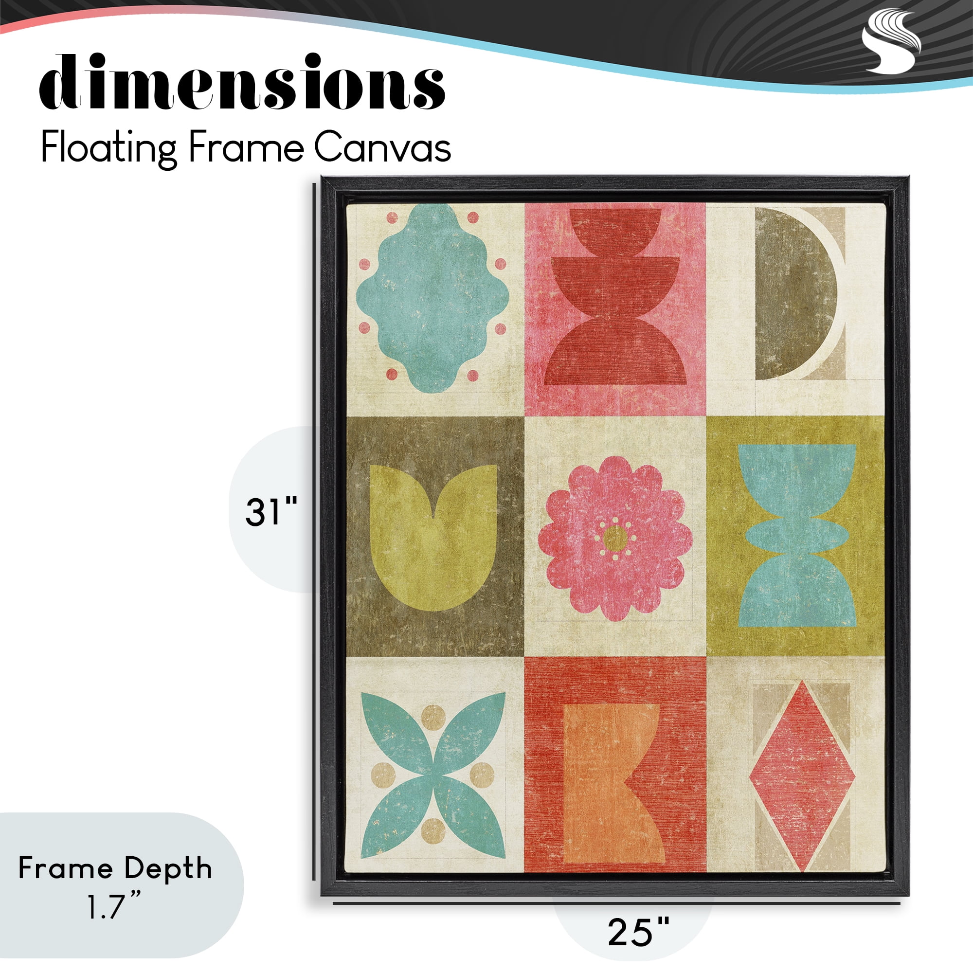 Stupell Industries Happy Dance Geometrics Black Framed Floater Canvas Wall Art, design by Suzanne Nicoll
