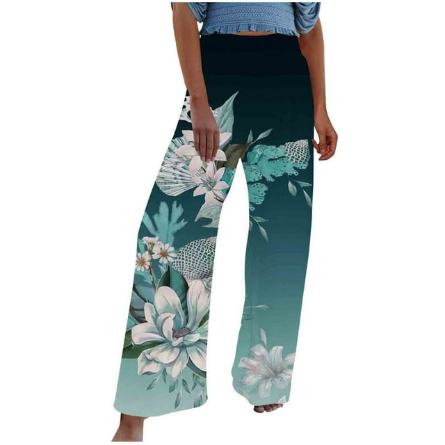 PEZHADA Pantalon de Yoga Décontracté Imprimé Taille Haute pour Femme, Vert, P