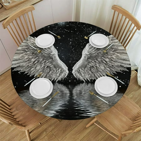 

SHERONV Wings Stars Reflection Round Table Cover Stain Resistant Washable Indoor Outdoor Tablecloth Kitchen Dining Wedding Parties 100% Polyester Table Cloth 42 -46
