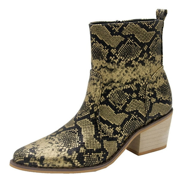 NECHOLOGY Zapatos Botines de mujer Zapatos antideslizantes con cremallera alta zapatos puntiagudos tacones serpentinos botines cortos para mujer botas de mujer con punta a la (Yellow 7)