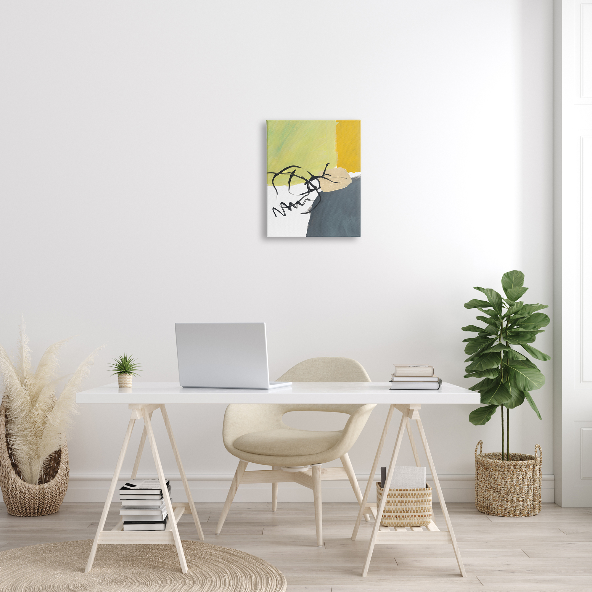 Stupell Industries Abstract Yellow Grey Shapes Fluid Black Lines, 16 x 20, Designed by Bronwyn Baker