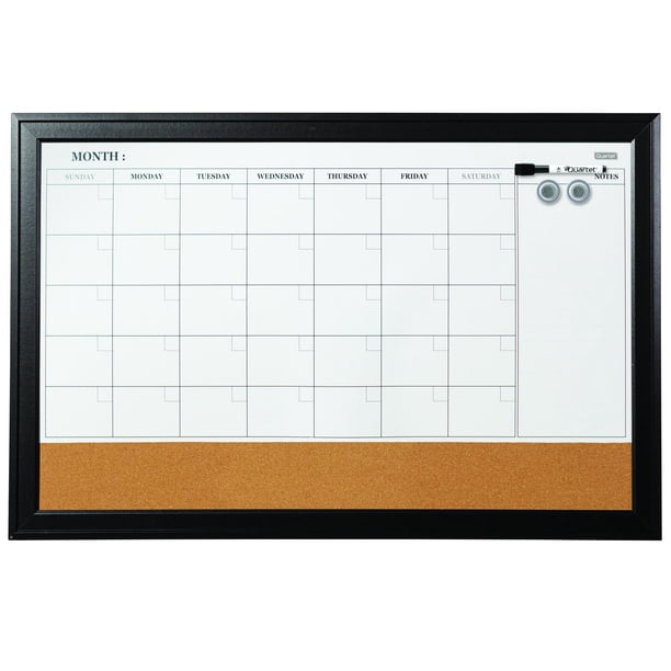 quartet-home-d-cor-magnetic-combination-calendar-board-23-x-35-dry-erase-cork-1-month-calendar-ebony-frame-walmart-com
