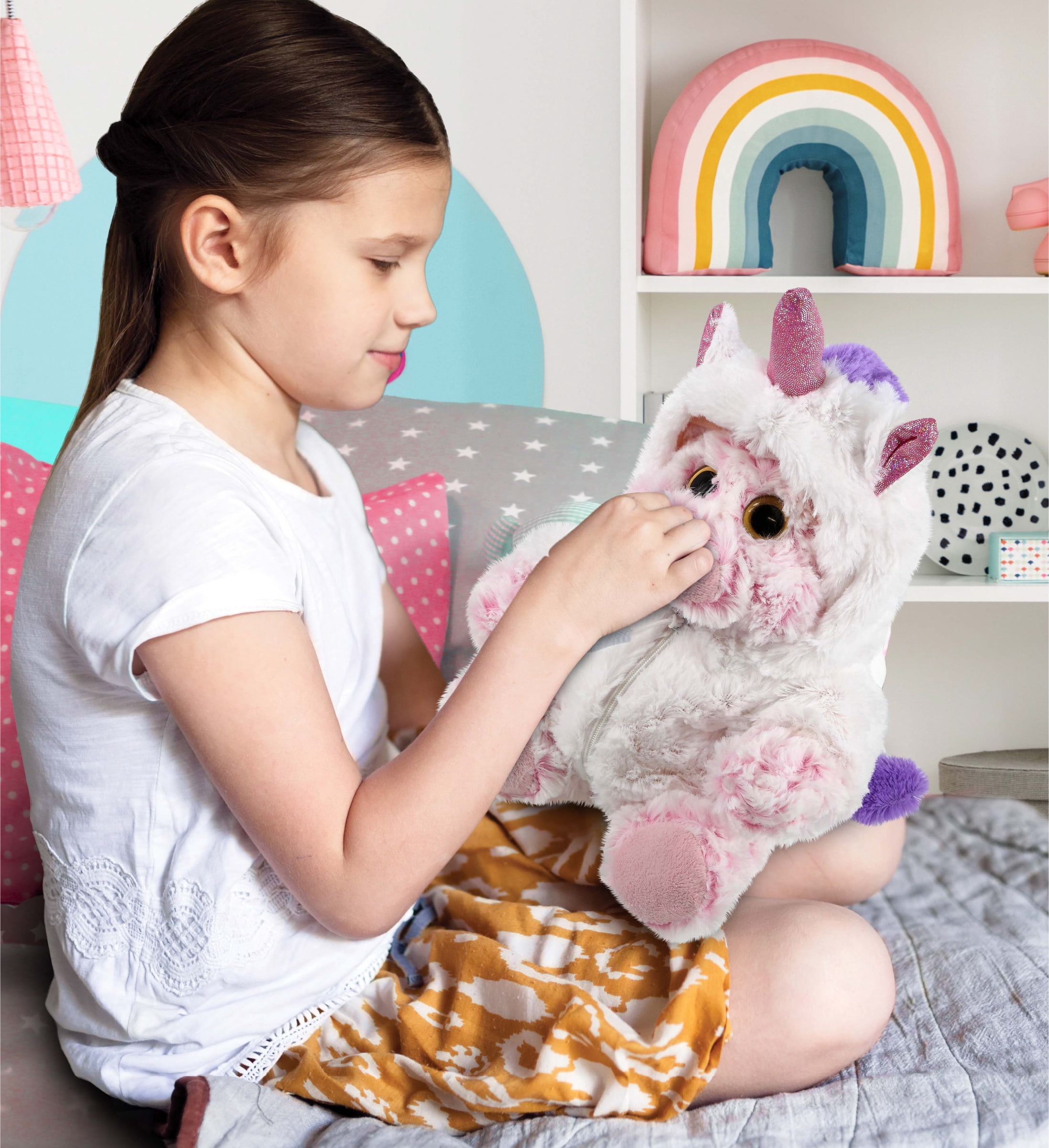 DolliBu Sitting Pig Unicorn Plush Stuffed Animal Toy - Super Soft Pigcorn Dress Up with Removable Plush Unicorn Outfit, Cute Fantasy Wildlife Gift - 9 Inch