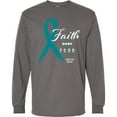 thumbnail image 3 of Inktastic Faith over Fear Ovarian Cancer Awareness with Teal Ribbon Long Sleeve T-Shirt, 3 of 5